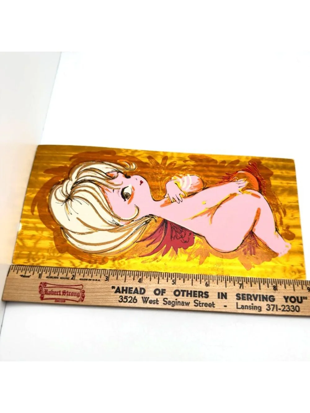 Vtg Chuck Gruen MCM Angel Valentines Greeting Card Envelope Gold Foil & Pink 60s